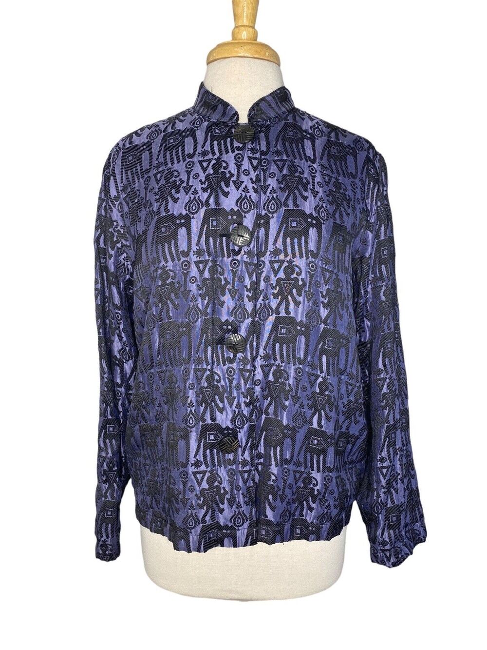 CHICOS DESIGNS Elephant Warrior Embroidered Silk Blend Jacket Purple Medium 1